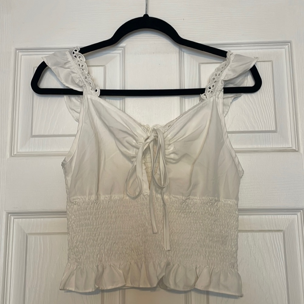 White Shein lace up crop top